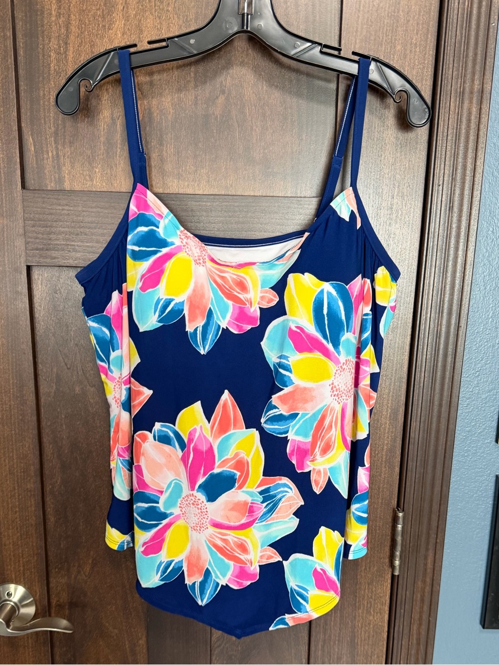 Navy Floral Spaghetti Strap Swim Tankini Top